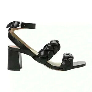 Crown & Ivy Black Blakely Puff Braided Block Heel with Buckle Closure Womens 8.5